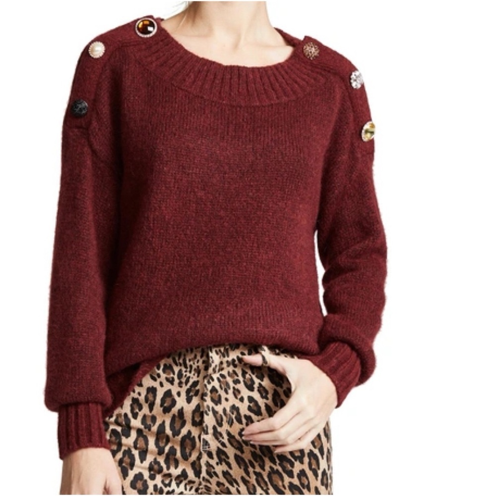 Veronica Beard Burgundy Sweater with Embellished Buttons